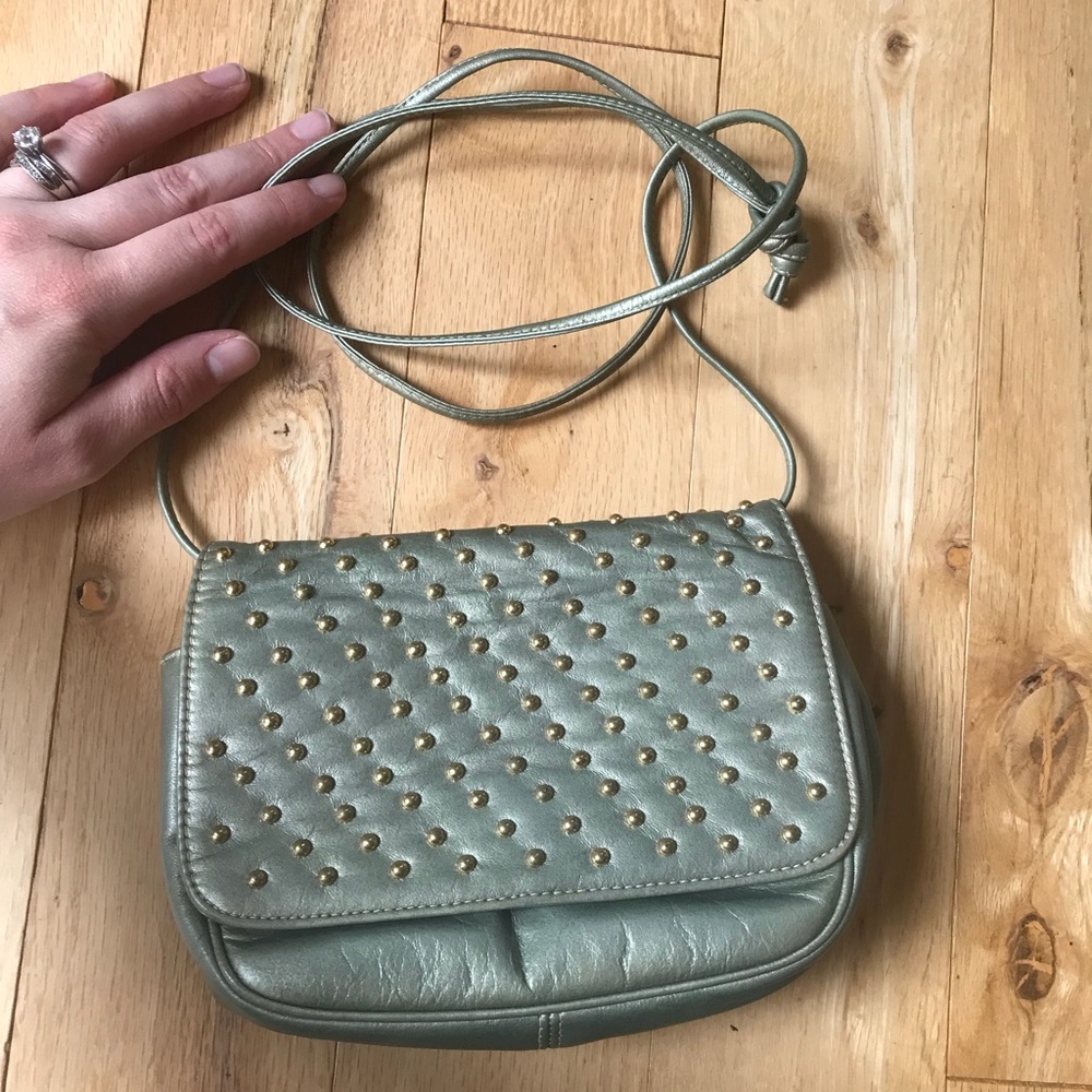 Vintage Susan Gail crossbody purse metallic sage gold studded small bag